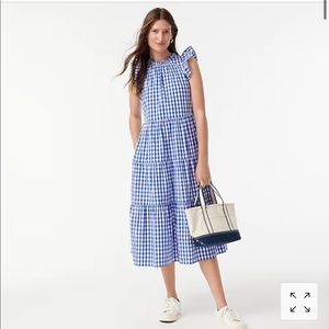 J.Crew Tiered ruffle-sleeve dress in gingham